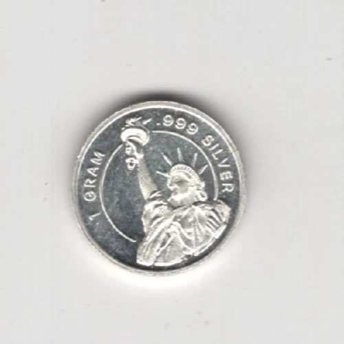 STATUE OF LIBERTY INGOT BULLION ART ROUND 1 GRAM .999 FINE SILVER 99% SILVER