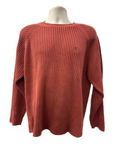 Timberland Mens Large Rust Red Knit Sweater Embroidered Logo Pullover Ribbed