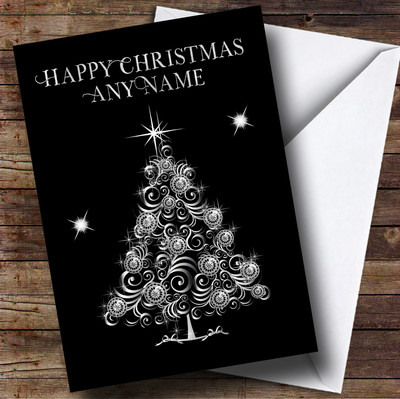 Personalisierte Weihnachtskarte Silber Twinkly Tree