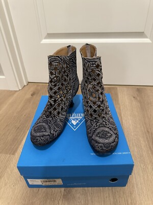 John Fluevog Baroque Murillo Diamond-Perforated Boots Gray Paisley 7.5