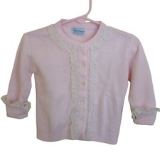 Vintage 1950's Wodnianski's Baby Pink Cardigan Sweater With Lace 12 Months