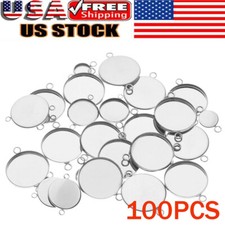 100Pcs Cabochon Cameo Base Tray Bezel Blank Pendant Setting Connectors 8/10/14mm