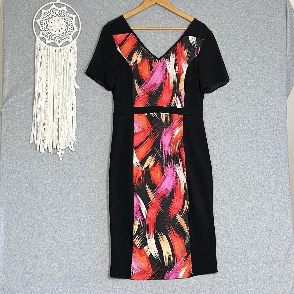 Contony Dress Womens 10 S Black Multicoloured Brushstroke Work Office Cocktail