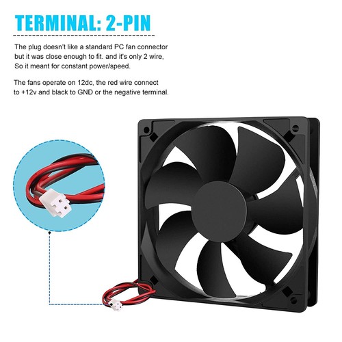 2 Pack 120mm Fan DC 12V Computer Fan 120mm x 120mm x 25mm 2-Pin High Performance - Picture 4 of 6