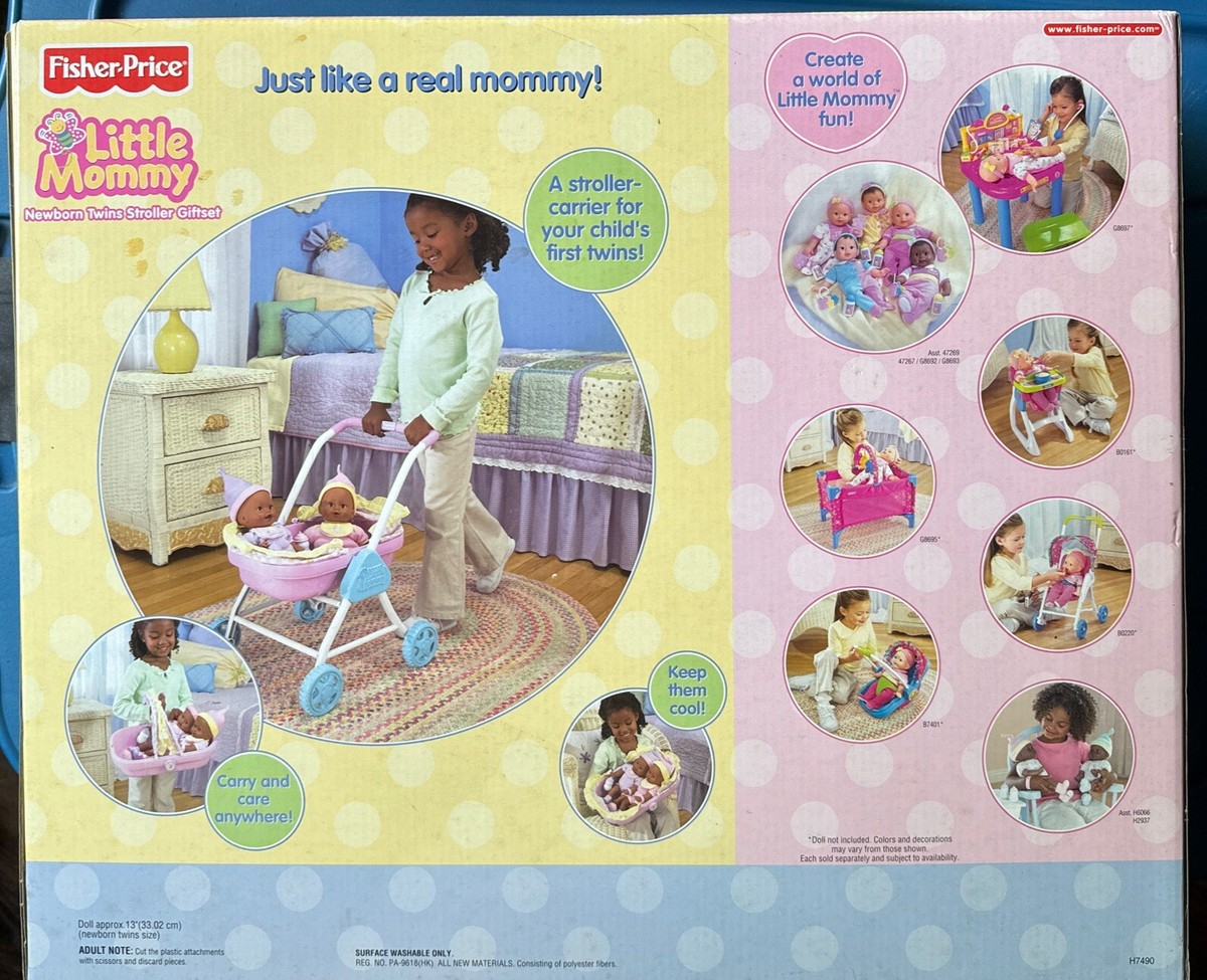 2004 Fisher Price Little Mommy Newborn Twins Stroller Giftset baby dolls  NEW AA