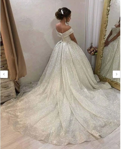 Sparkle Princess Wedding Dresses A Line with Sweep Tull Train Bridal Gowns - Image 2 of 4