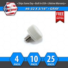  6-32 x 3/16" Thumb Screw Stainless Steel - Gray Round Knurled Knob - USA