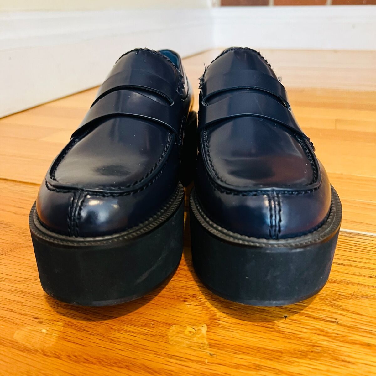 Jil Sander Navy Blue Leather Platform Shoes Eur 38.5 US 8 Jil Sander Navy Blue Leather Platform Shoes Eur 38.5 US 8