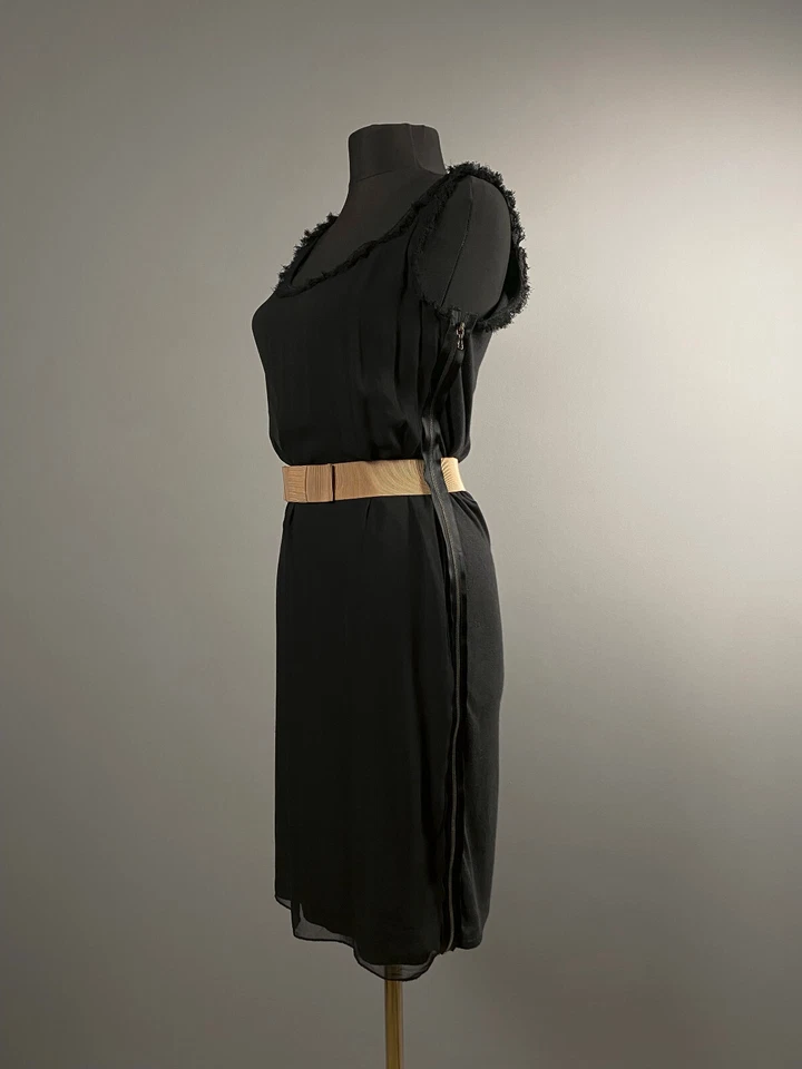Raro Vestido Regata Lanvin Paris Preto Seda Algodão Ruched Noite Chique Tamanho P - Imagem 2 de 4