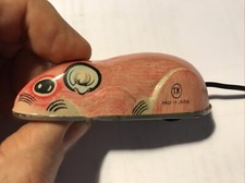 TIN FRICTION TOY MOUSE, MADE IN JAPAN, RARE PINK COLOR