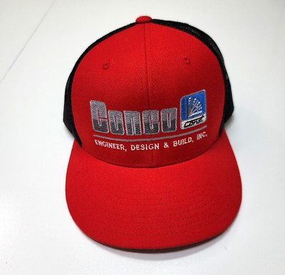 Richardson Flat Bill Snapback Mens Trucker Mesh Hat Cap MEDIUM to LARGE RED 