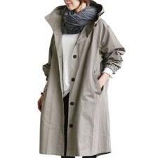 Womens Oversize Hooded Trench Coat Outdoor Ladies Wind Raincoat Forest Jacket