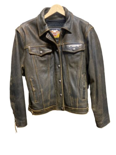 Vintage Womens Harley Davidson Rough Leather Trucker Style Jacket Size Large - Picture 1 of 7