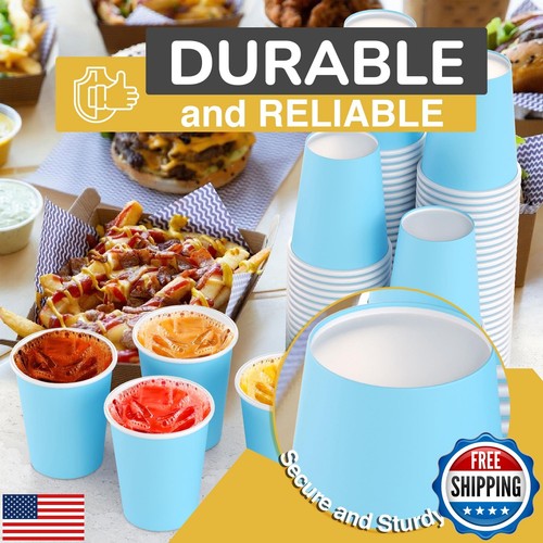 Exquisite Party Solids Light Blue Paper Cups 9 oz Durable Disposable Cups 100 - Picture 2 of 5