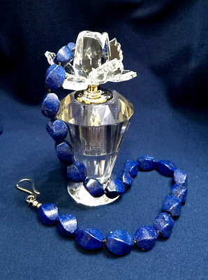 19 ZOLL ANTIKE LAPIS HALSKETTE.  Seltene Form 10x14 mm handgeknüpft. Sterling Verschluss