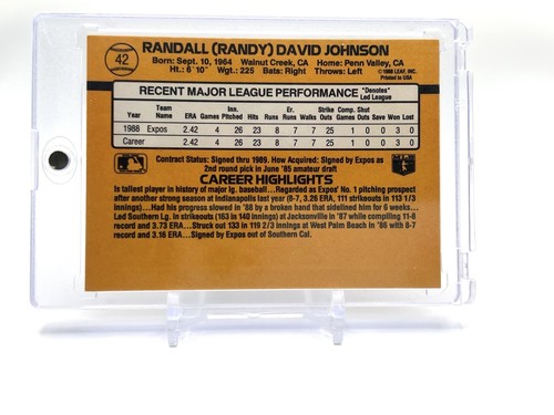 1989 Donruss Randy Johnson #42 Montreal Expos Error Rookie Baseball Card - Photo 4 sur 5