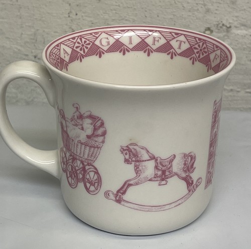 Queens Fine China Baby Cup Plate Bowl Rag Doll Teddy Bear Gift White w/Pink Pic - Picture 5 of 10
