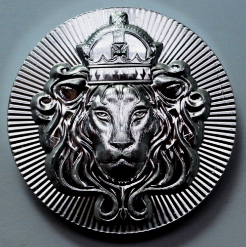 2 Oz 999 Silver Scottsdale Mint Silver Stacker Thick Round Crowned Lion Coin, NR - Foto 1 di 3