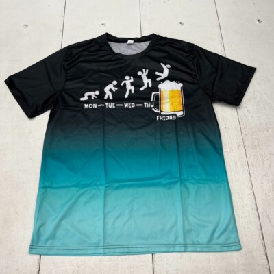 Black & Cyan Ombre Weekday Print Short Sleeve T-Shirt Mens Size Large NEW