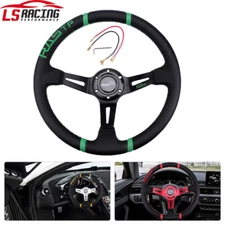 Green Racing 14" Deep Dish Drifting Sport Steering Wheel Aluminum US Stock