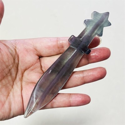 5''+ Natural Fluorite dagger Carved skull Quartz Crystal Skull Reiki Healing 1PC