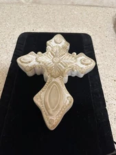 Ceramic/Stoneware Hanging Wall Cross Neutral Tan/White