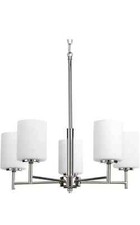 5-Light Polished Nickel Etched White Glass Ch...