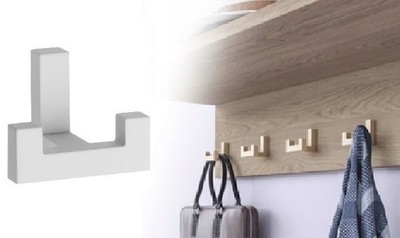 Wandmontierter doppelter Aufhänger Haken - moderner Mantel, Mütze & Schal, weiß 5/8/10er Set