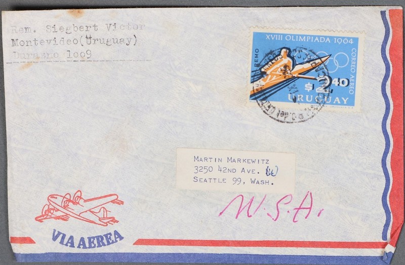 MayfairStamps Uruguay 1964 Olympics Montevideo to Seattle WA Air Mail Cover cca_