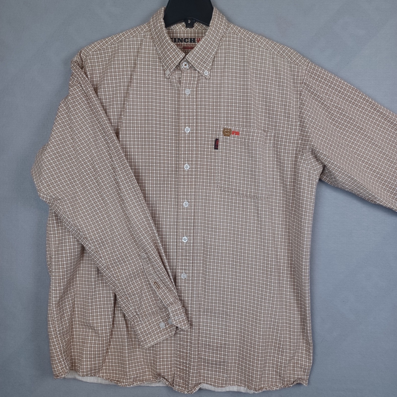 Cinch WRX Mens XL Flame Resistant FR Work Shirt Tan Grid HRC-2