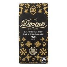 Case of 12 Divine Chocolate 70% Dark Chocolate Bar 3 Oz