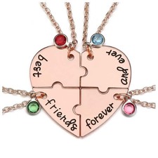 4 Best Friends Forever and Ever Necklaces Set Rose Gold Heart Puzzle Matching Al