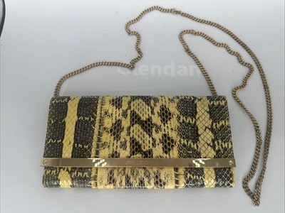Jimmy Choo Milla Yellow Black Elaphe Snakeskin Wallet on Chain Clutch Card 