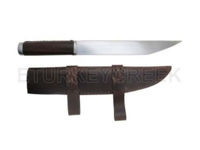 Medieval Warrior Br - Sharp 18'' Seax Dagger with Real Vintage Brown Leather Case