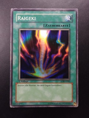 YUGIOH 2003 | RAIGEKI | LOB-G042 | 1ST EDITION | GERMAN | GOOD (HEAVY PLAYED)
