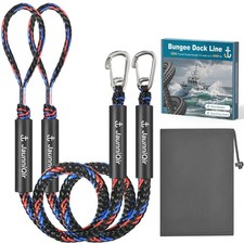 JaunniQir Bungee Dock Lines for Boats 4.3 Feet, 2 Pack Dock Lines with 316 St...
