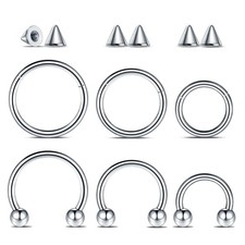 Aumeo 6PCS Nose Septum Ring 16G Surgical Steel Piercing 16G, Silver