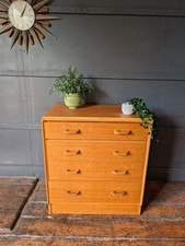 Mid-Century Vintage G Plan E. Gomme Brandon Light Oak Chest of 4x Drawers