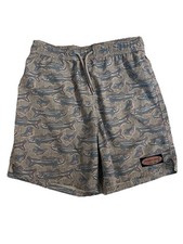 VINEYARD VINES Boys Fish Pattern Drawstring Swim Trunks, Size YOUTH Small, Gray