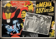 Tarjeta de lobby mexicana L495 A MEDIA LUZ LOS 3, Arturo de Córdova 1958