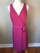 NWT Ann Taylor Pink Sleeveless Wrap Dress With V-Neckline  Tie Waist Size 4
