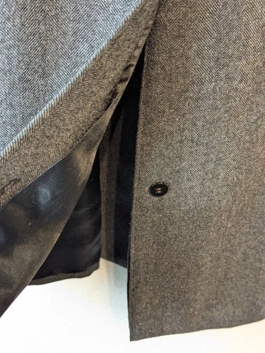 Vintage Men Wool Overcoat 42 R Charcoal Grey Herringbone Dewmoor Malcolm Kenneth image 12