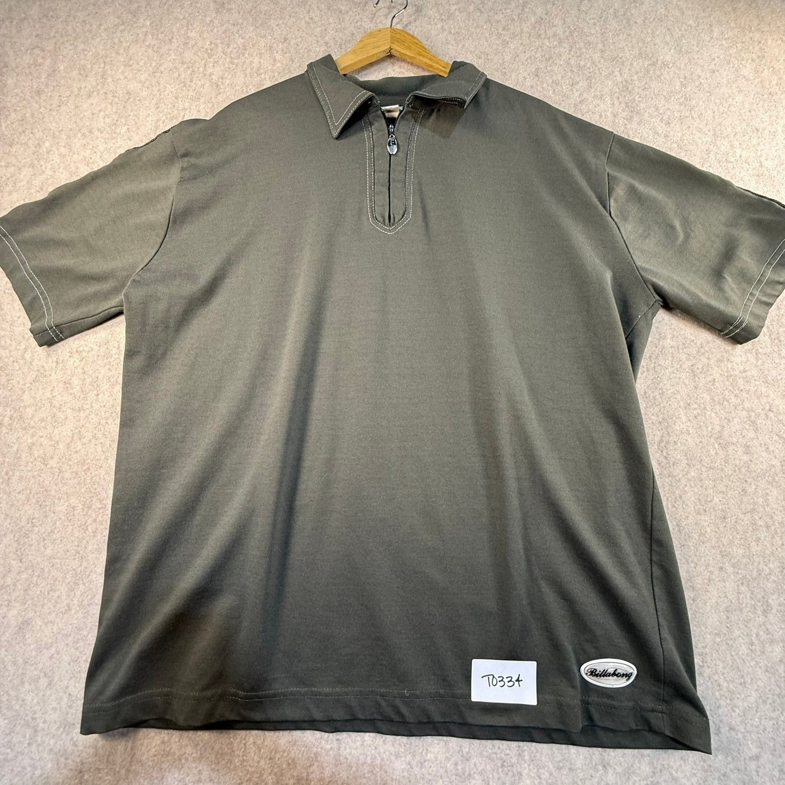 Billabong Mens XL Quarter Zip Polo Shirt Charcoal Gray Short Sleeve Vintage Surf