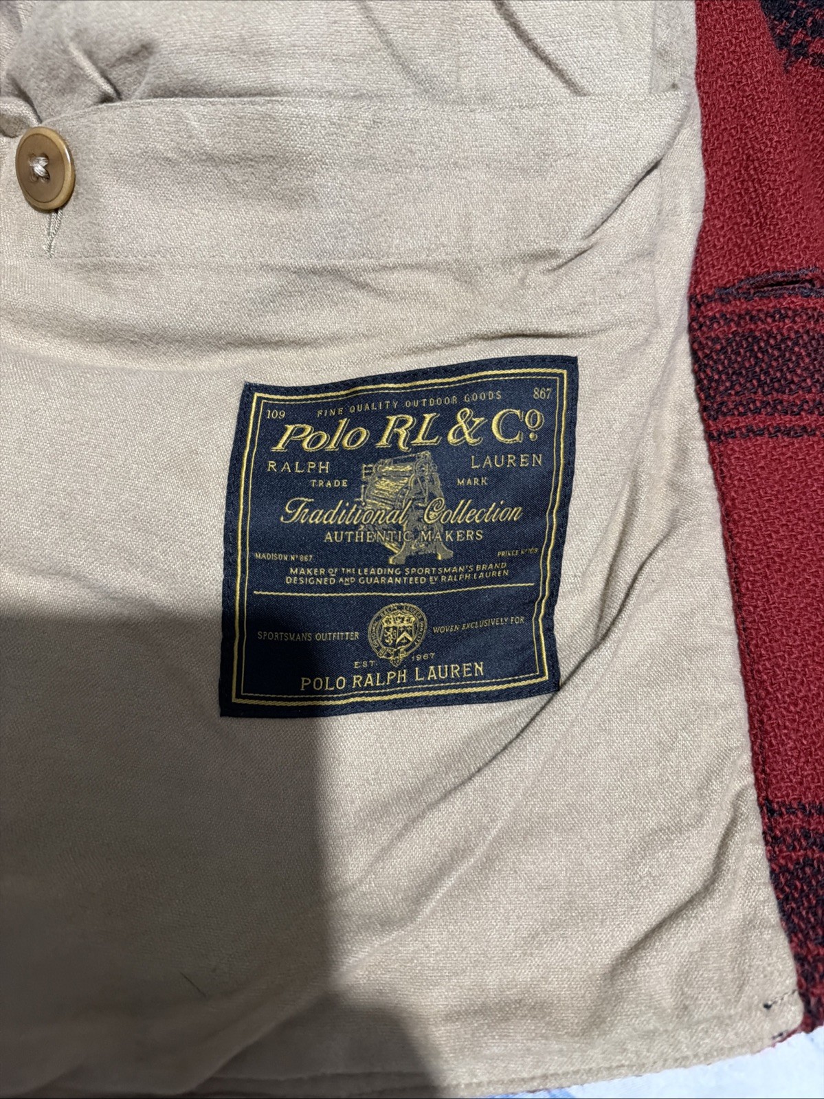 Polo Ralph Lauren Red Black Buffalo Plaid Wool Jacket RL Ski Patch BNWT Mens (M) image 6