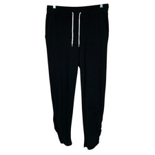 Monrow Sweat Pants Women's S Black Pockets Drawstring Ruched Shirred Ankle