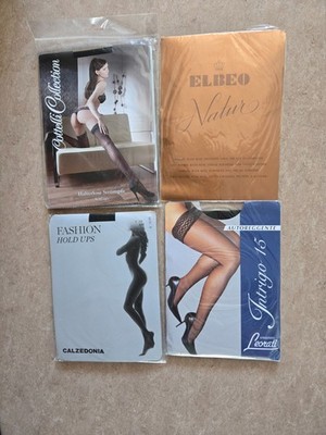 3 Paare Halterlose Strümpfe schwarz + 1 Paar Strümpfe beige ELBEO