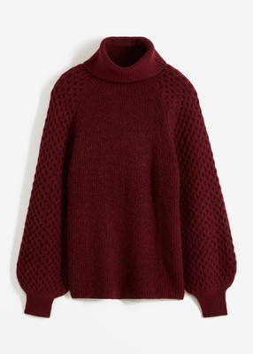 Grobstrick-Pullover mit Zopfmuster Gr. 40/42 Ahornrot Damen Strickpullover Neu