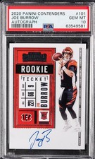Joe Burrow 2020 Panini Contenders RC Rookie Auto #101 Bengals PSA 10 On Card. rookie card picture