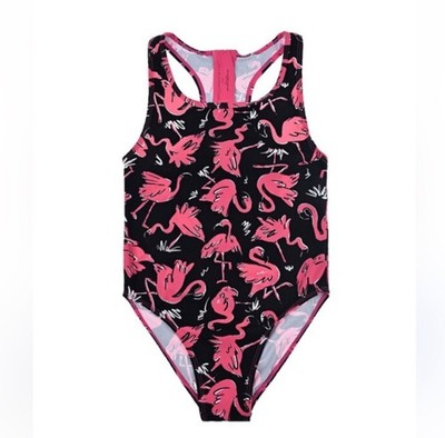 Stella McCartney Kids One Piece Swimsuit Flamingoes Back Zipper Pink Size 10