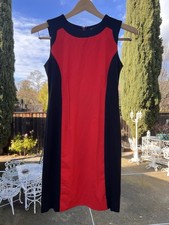 Calvin Klein Women  s 4 Red Black Colorblock Sheath Dress Sleeveless Zip Career